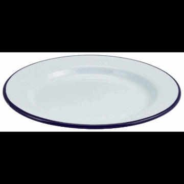 Enamel Wide Rim Plate White & Blue 20cm