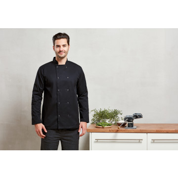 P665 Long Sleeve Studded Chefs Jacket Sort M