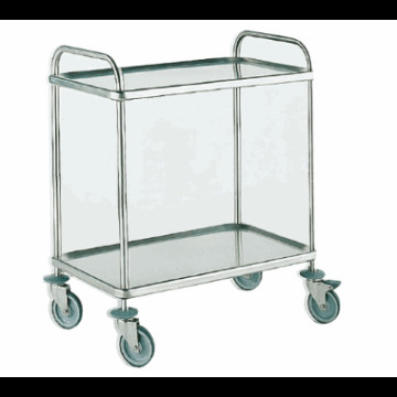 Trillebord. 2 plan 95x60x96cm  Rustfritt. 2 hjul med brems