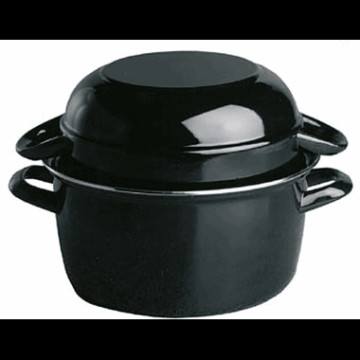 Blåskjell/muslingkjele Sort emalje 5.2L + 2.7L Ø24cm m/lokk.