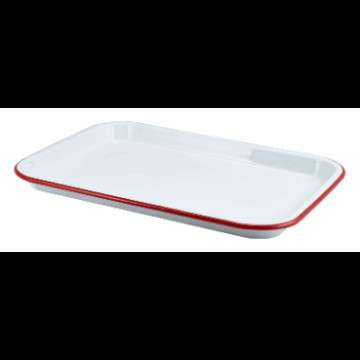 Enamel Serving Tray White with Red Rim 33.5x23.5x2.2cm
