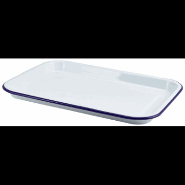 Enamel Serving Tray White with Blue Rim 33.5x23.5x2.2cm