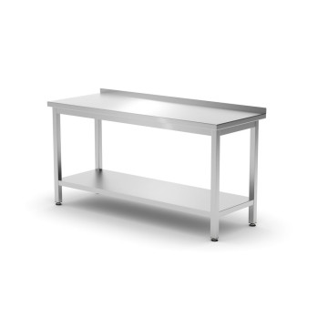 Veggbord med hylle â€“ boltet, dybde 600 mm, HENDI, Kitchen Line, 1600x600x(H)850mm