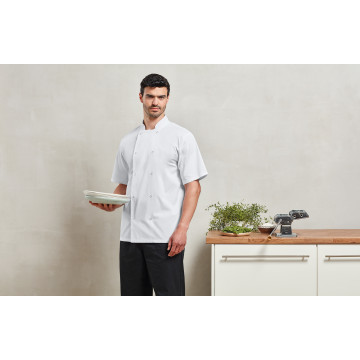 P664 Short Sleeve Studded Chefs Jacket Sort M