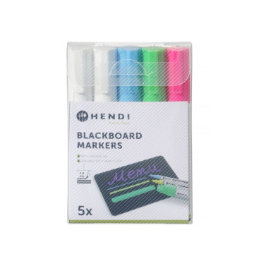 Tavlemarkører 6 mm, HENDI, 1 rosa, 1 grønn, 1 blå og 2 hvite tusjer