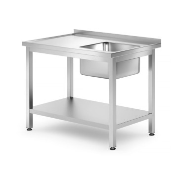 Servantbord med hylle – boltet, dybde 700 mm, HENDI, Kitchen Line, Høyre, 1000x700x(H)850mm