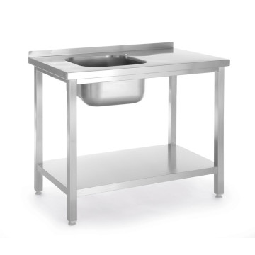 Oppvaskbord med hylle – boltet, dybde 600 mm, HENDI, Budget Line, oppvaskkum på venstre side, 800x600x(H)850mm