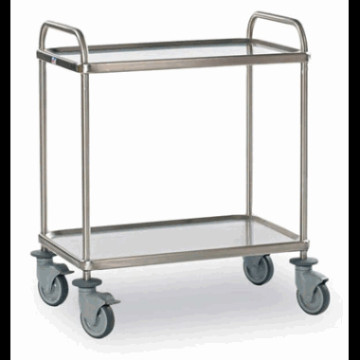 Trillebord. 2 plan 84x54x96cm Rustfritt. 2 hjul med brems