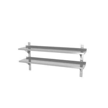Dobbel vegghylle, justerbar, med 2 braketter, HENDI, 1400x300x(H)600mm