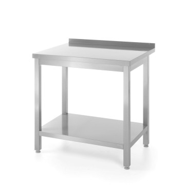 Veggbord med hylle â€“ boltet, dybde 600 mm, HENDI, Kitchen Line, 800x600x(H)850mm