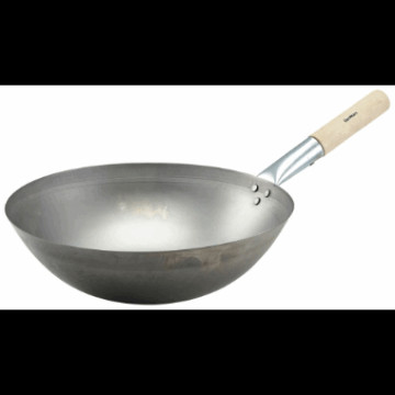 Stål Wok Rund bunn H-11 Ø-35.6cm treskaft