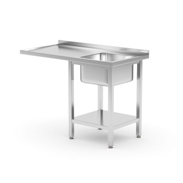 Oppvaskbord med hylle og plass til underbenk oppvaskmaskin, HENDI, høyre, 1200x700x(H)850mm