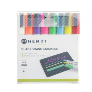 Tavlemarkører 3 mm, HENDI, 1 hvit, 1 rød, 1 blå, 1 grønn, 1 gul, 1 lilla, 1 oransje og 1 rosa tusj