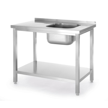 Oppvaskbord med hylle – boltet, dybde 600 mm, HENDI, Budget Line, oppvaskkum på høyre side, 800x600x(H)850mm