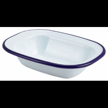 Enamel Rect. Pie Dish White & Blue 18cm