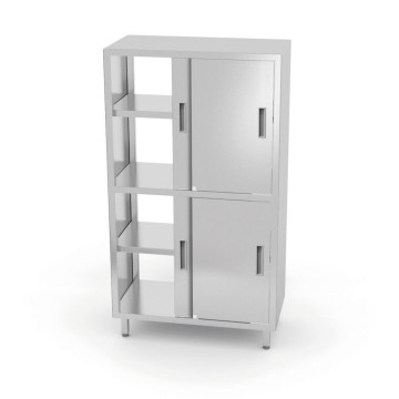 Gjennomgangsskap med skillevegg og skyvedører – boltet, HENDI, Kitchen Line, 800x500x(H)1800mm
