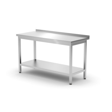 Veggbord med hylle – boltet, dybde 600 mm, HENDI, Kitchen Line, 1400x600x(H)850mm