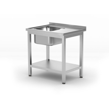 Servantbord med hylle – boltet, dybde 600 mm, HENDI, Kitchen Line, Venstre side, 800x600x(H)850mm