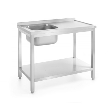 Servantbord med hylle – boltet, dybde 700 mm, HENDI, Kitchen Line, venstre, 1000x700x(H)850mm